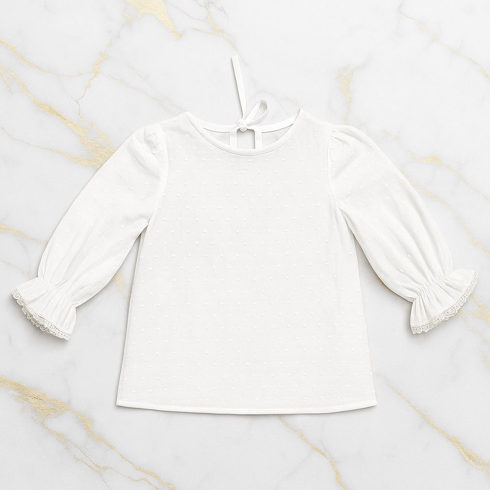 Ella Ivory Kids Blouse with Lace Trim